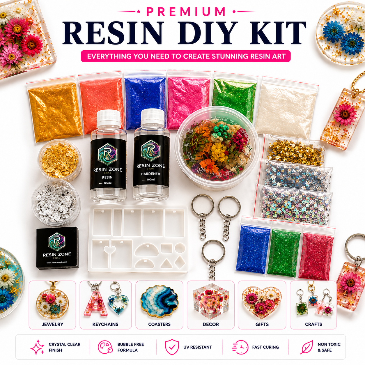 Resin Art Beginner Kit — Complete Starter Set for Keychains, Pendants & Small Crafts
