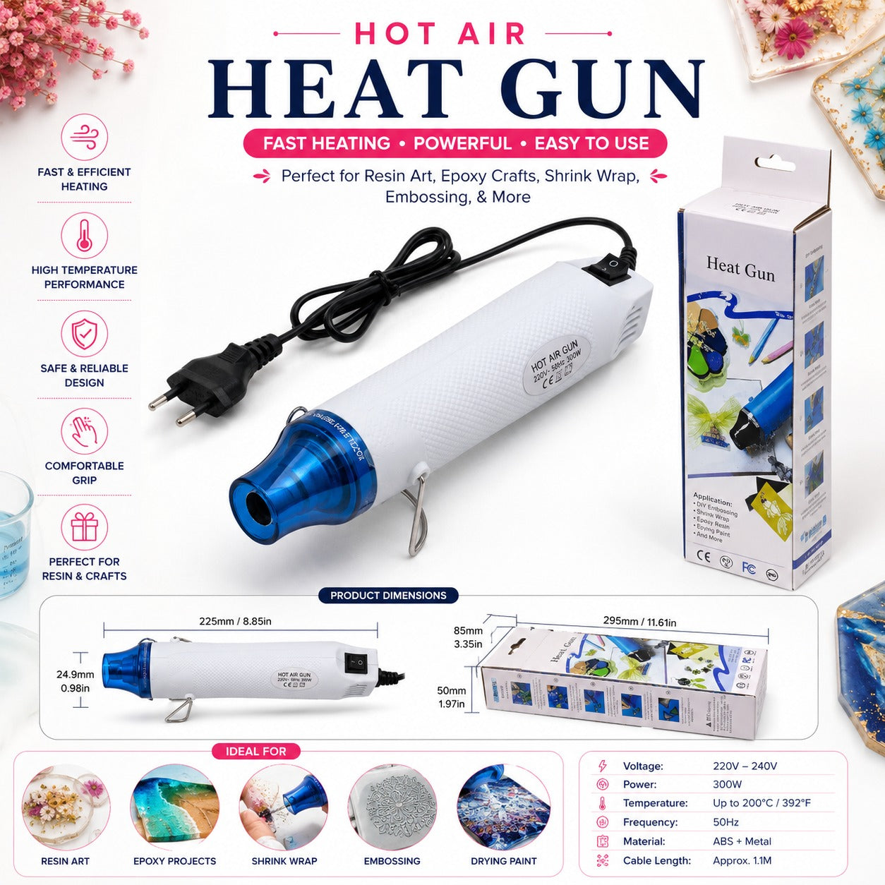 Hot Air Heat Gun – Resin Bubble Remover 300W