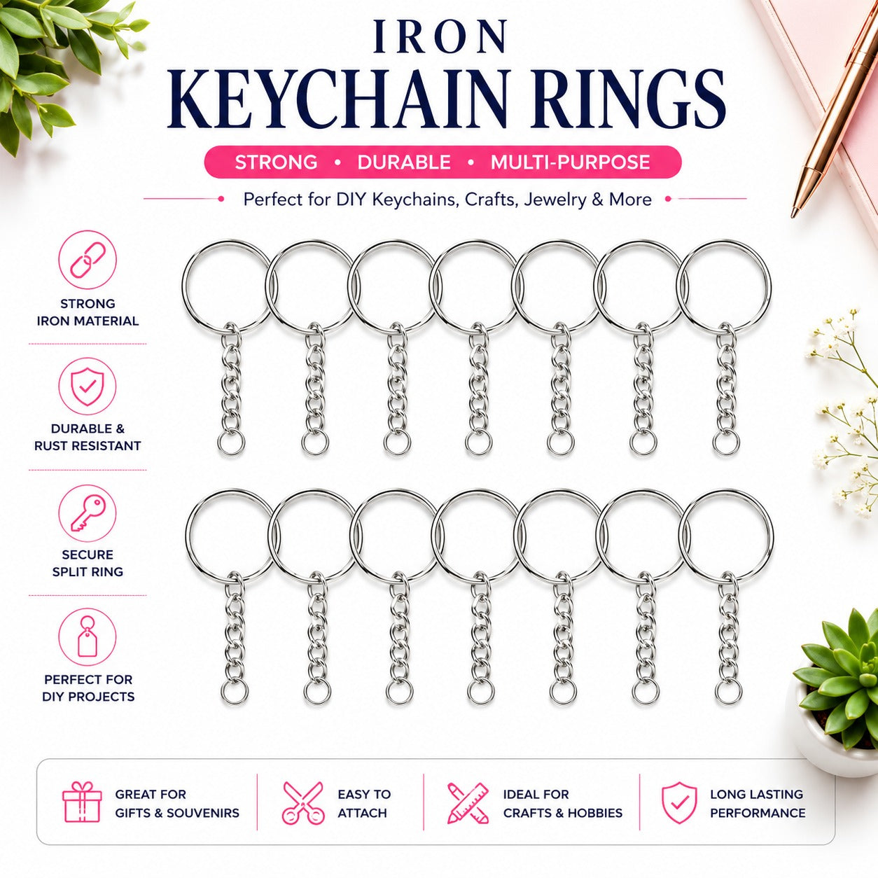 Iron Keychain Rings with Chain – Strong & Durable