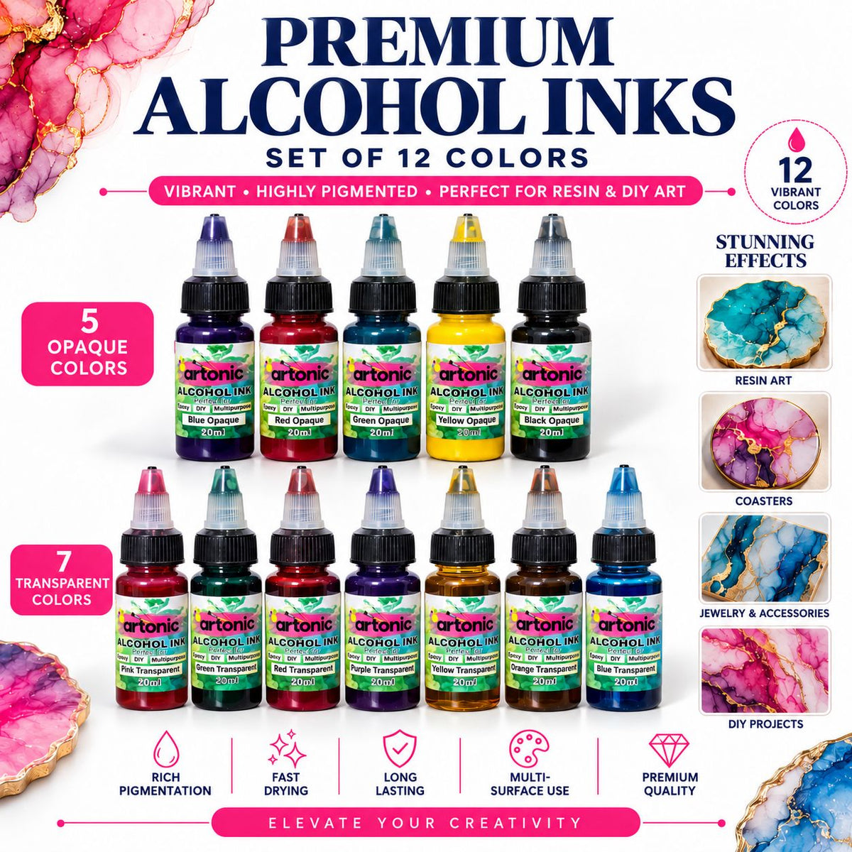Premium Alcohol Ink Set – 12 Vibrant Colors