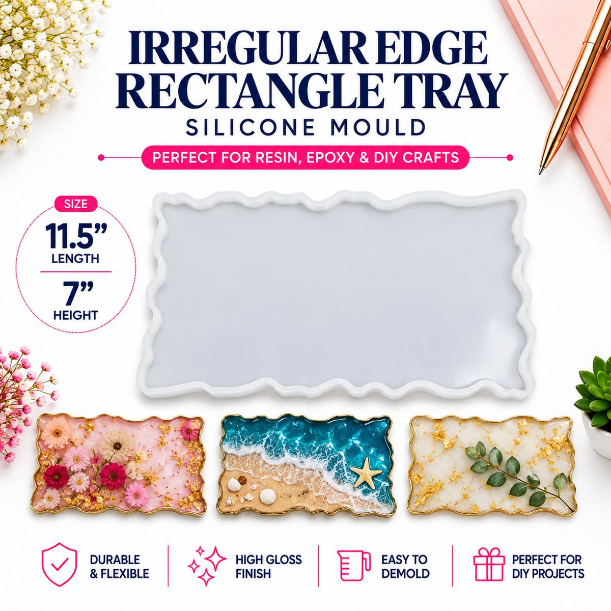 Irregular Edge Rectangle Tray Silicone Mould 11.5"