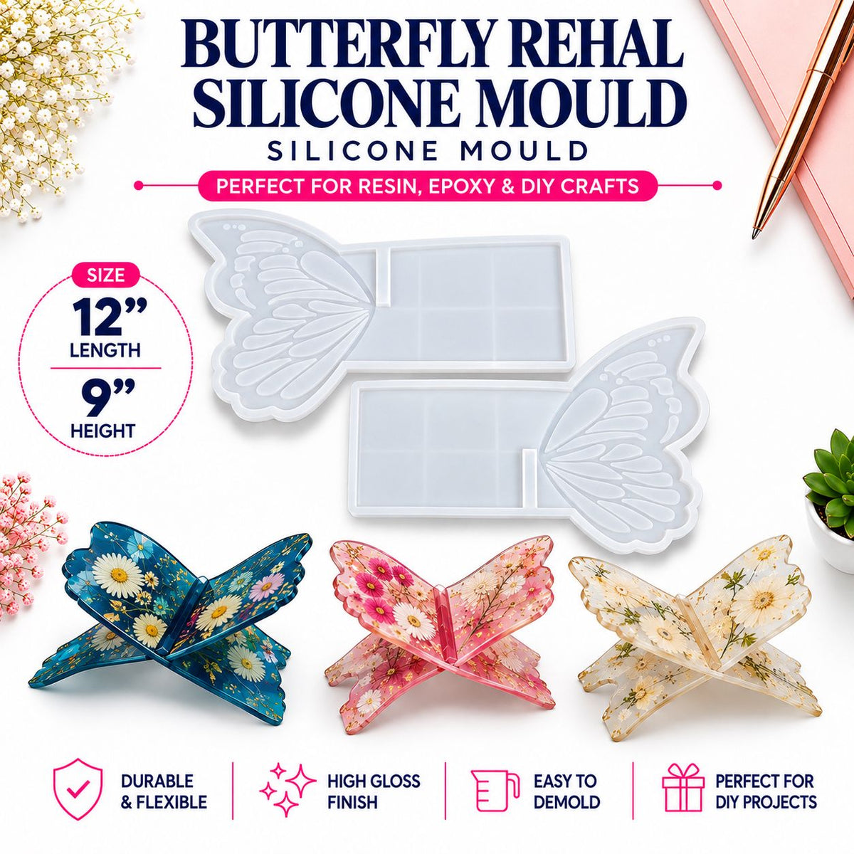 Butterfly Rehal Silicone Mould – Quran Stand 12"