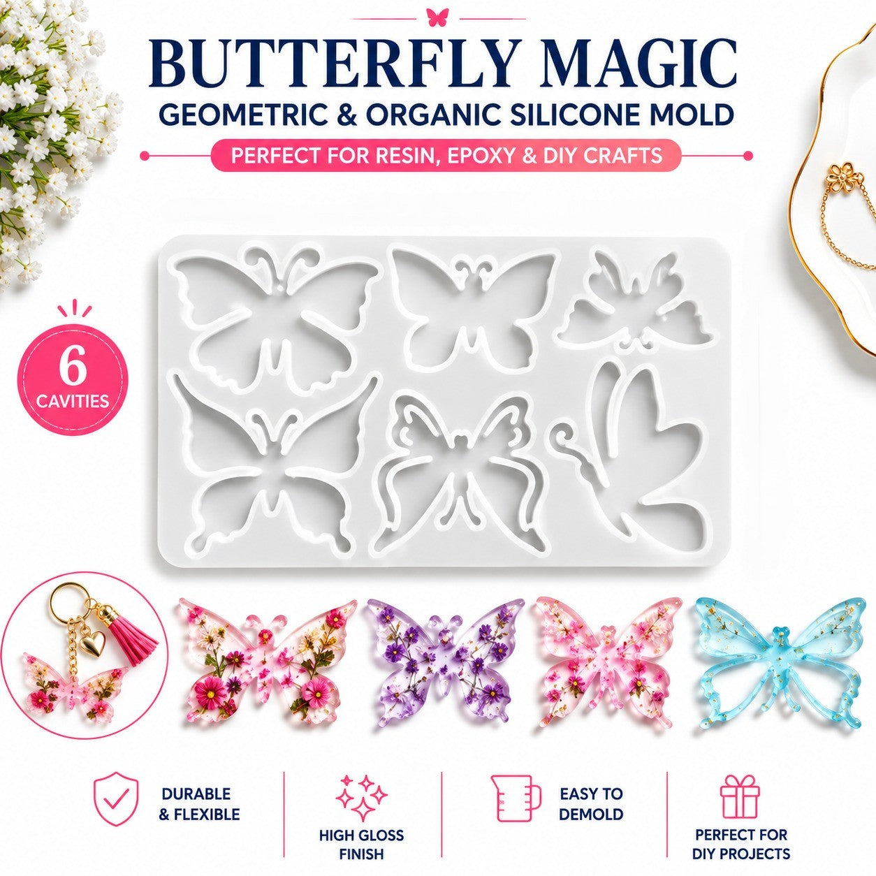 Butterfly Magic Silicone Resin Mold – 6 Cavities