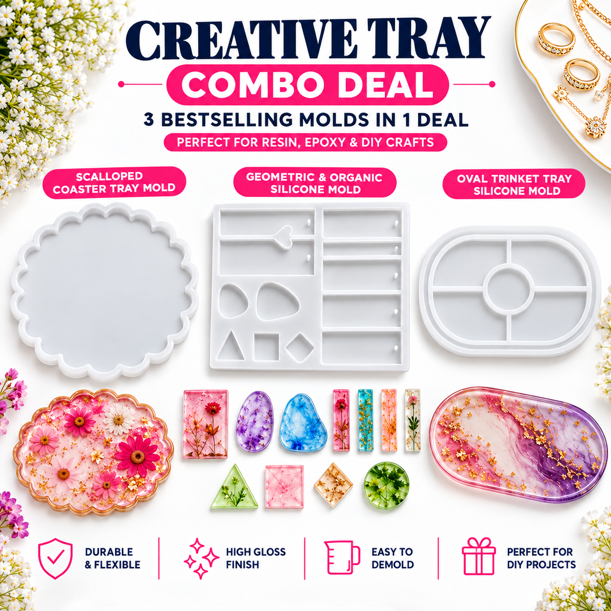 3-in-1 Resin Tray Silicone Mold Combo