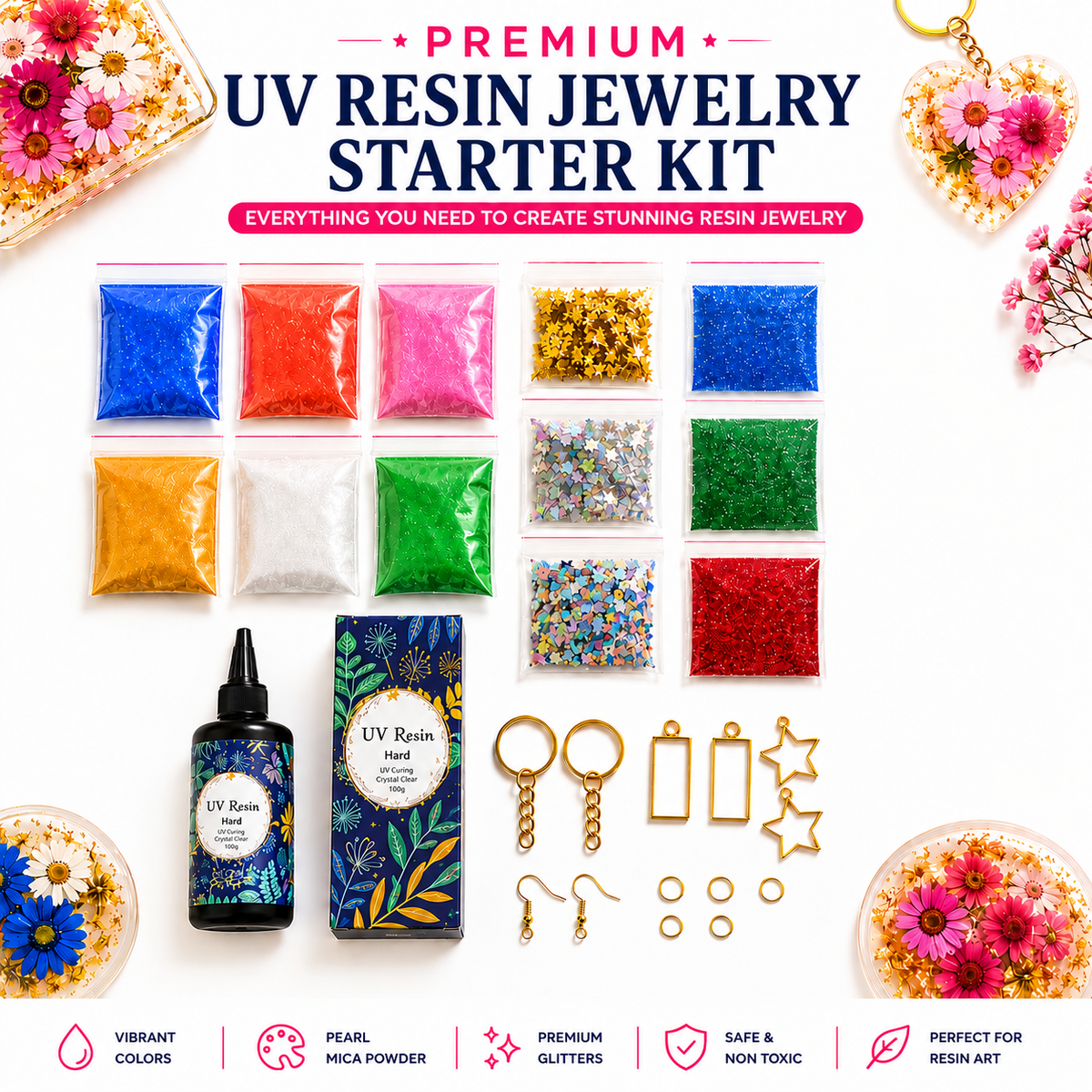 UV Resin Art Beginner Kit — Complete Starter Set for Keychains, Pendants & Small Crafts