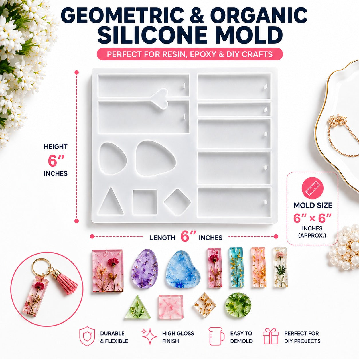 Geometric & Organic Silicone Resin Mold 6x6"