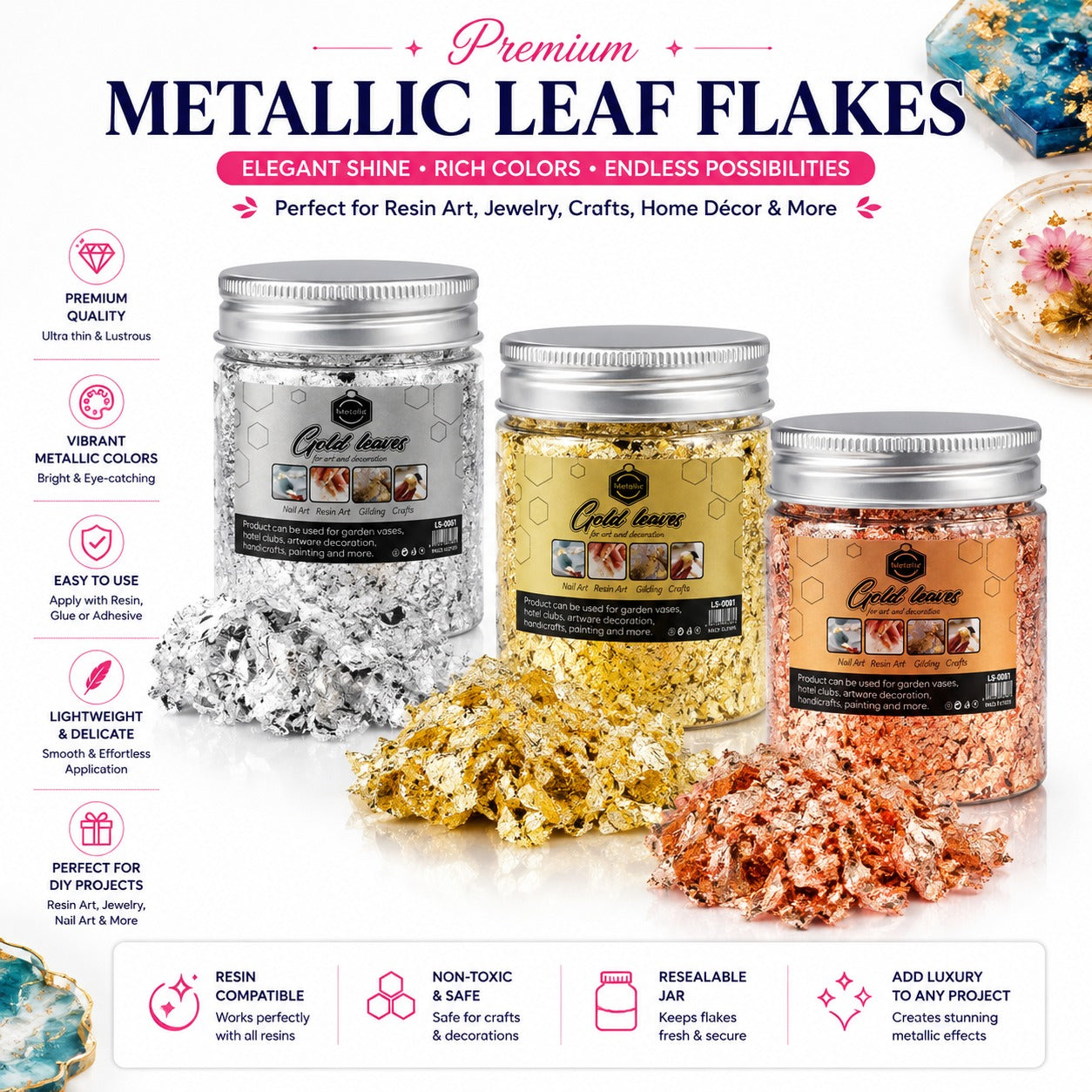 Premium Metallic Leaf Flakes for Resin Art