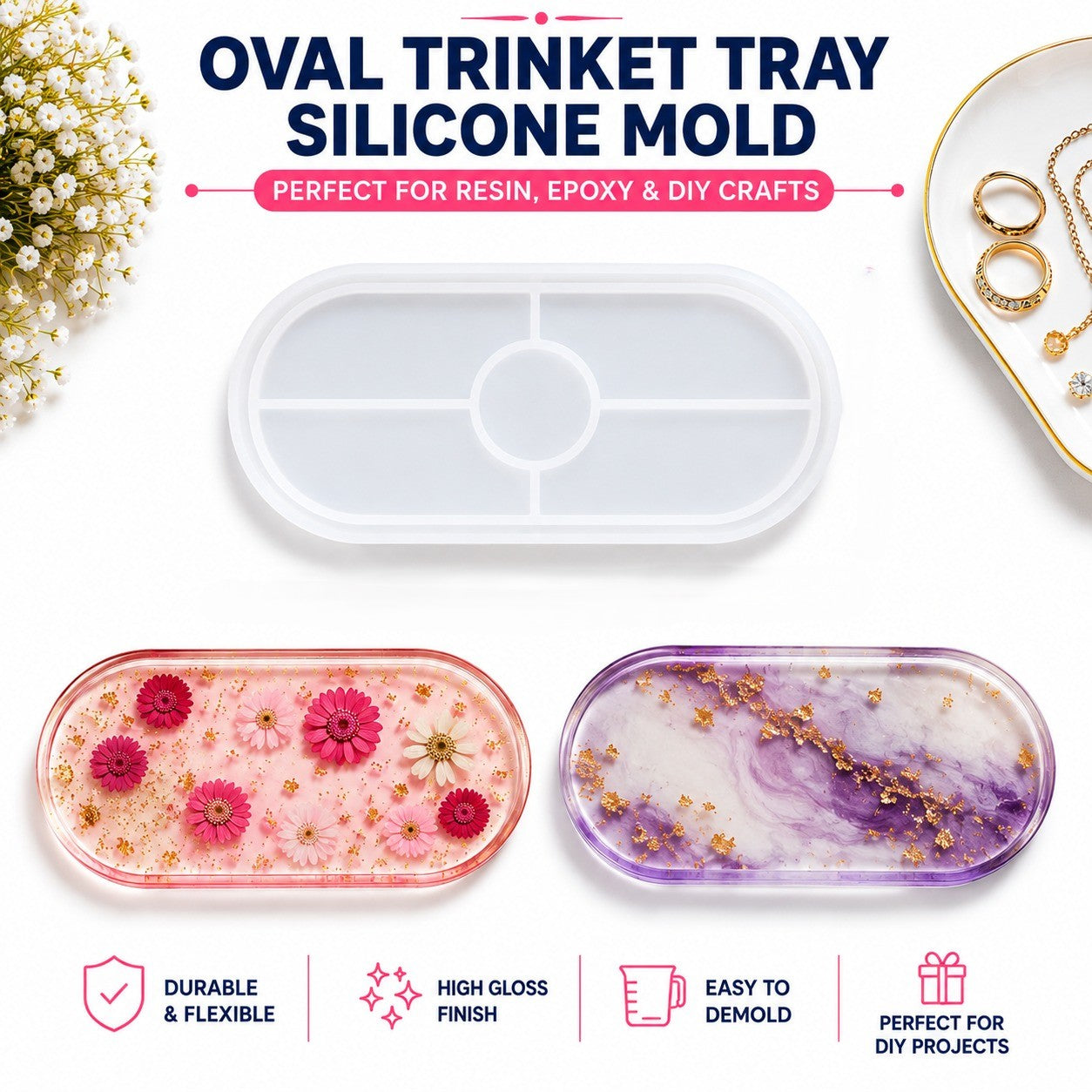 Oval Trinket Tray Silicone Resin Mold