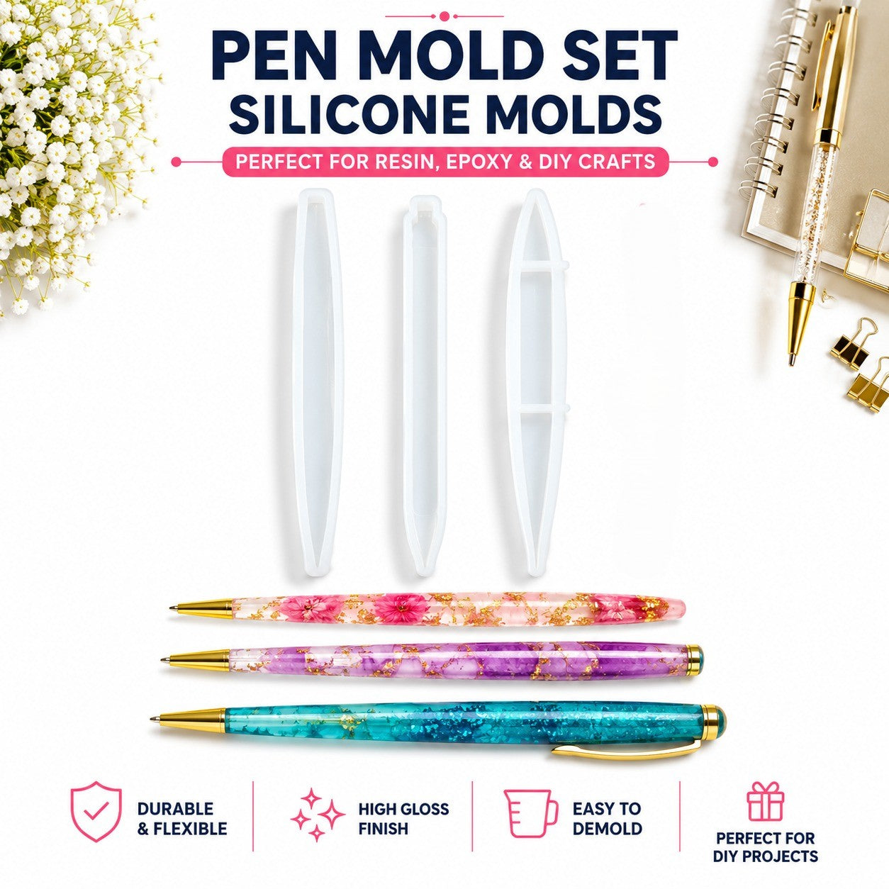 Pen Mold Set – 3 Silicone Resin Pen Molds