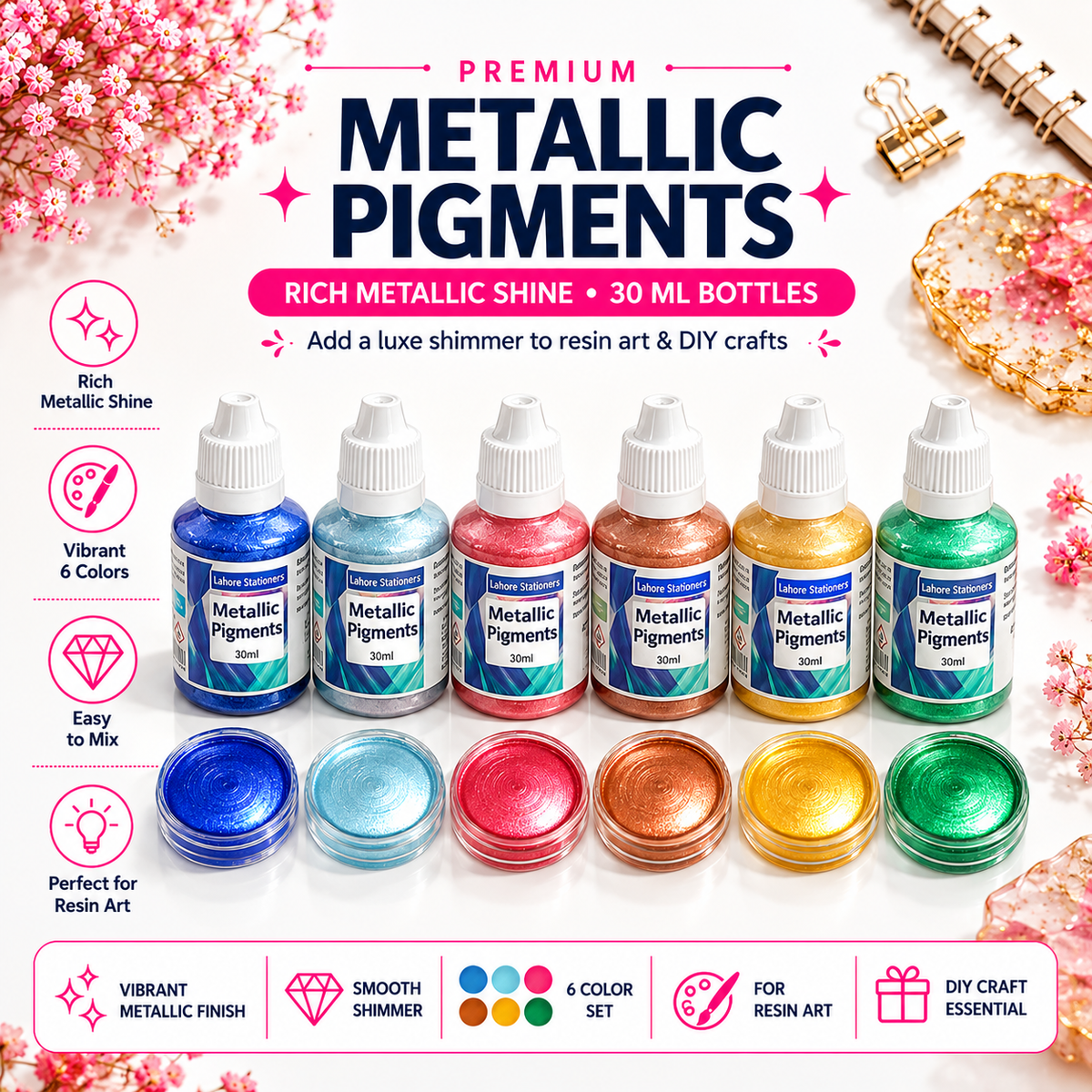 Metallic Pigments for Resin Art – 6 Colors, 30ml Each