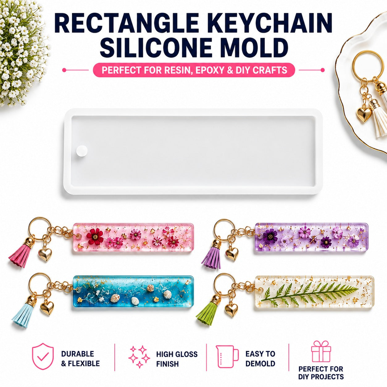 Rectangle Keychain Silicone Resin Mold