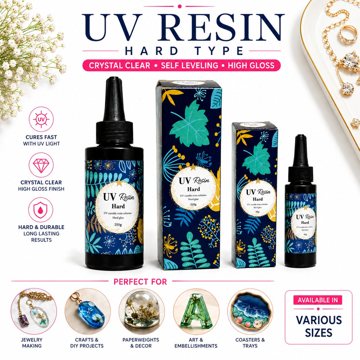 UV Resin Hard Type – Crystal Clear, Self-Leveling