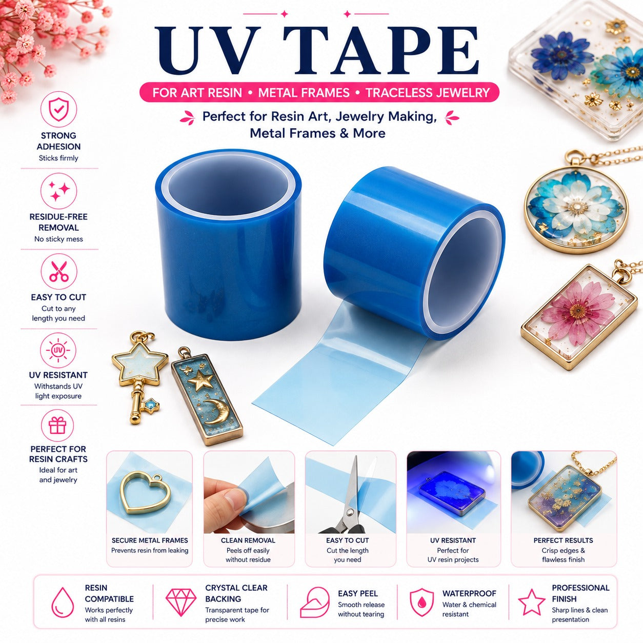 UV Tape for Resin Art & Open-Back Jewelry Frames