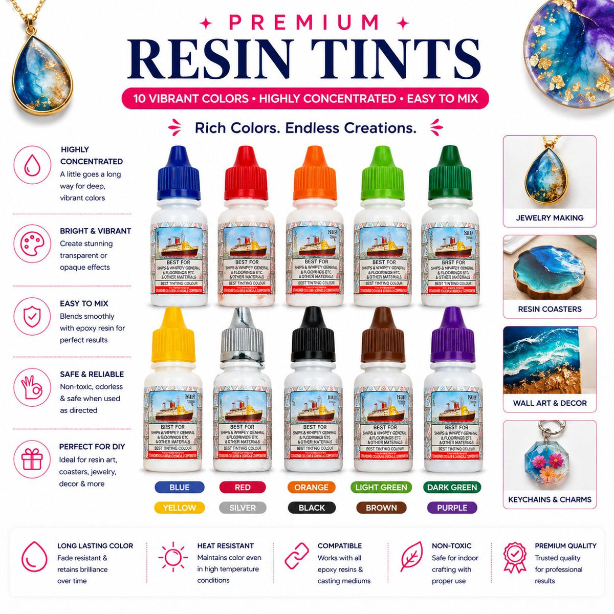 Premium Resin Tints – 10 Vibrant Colors