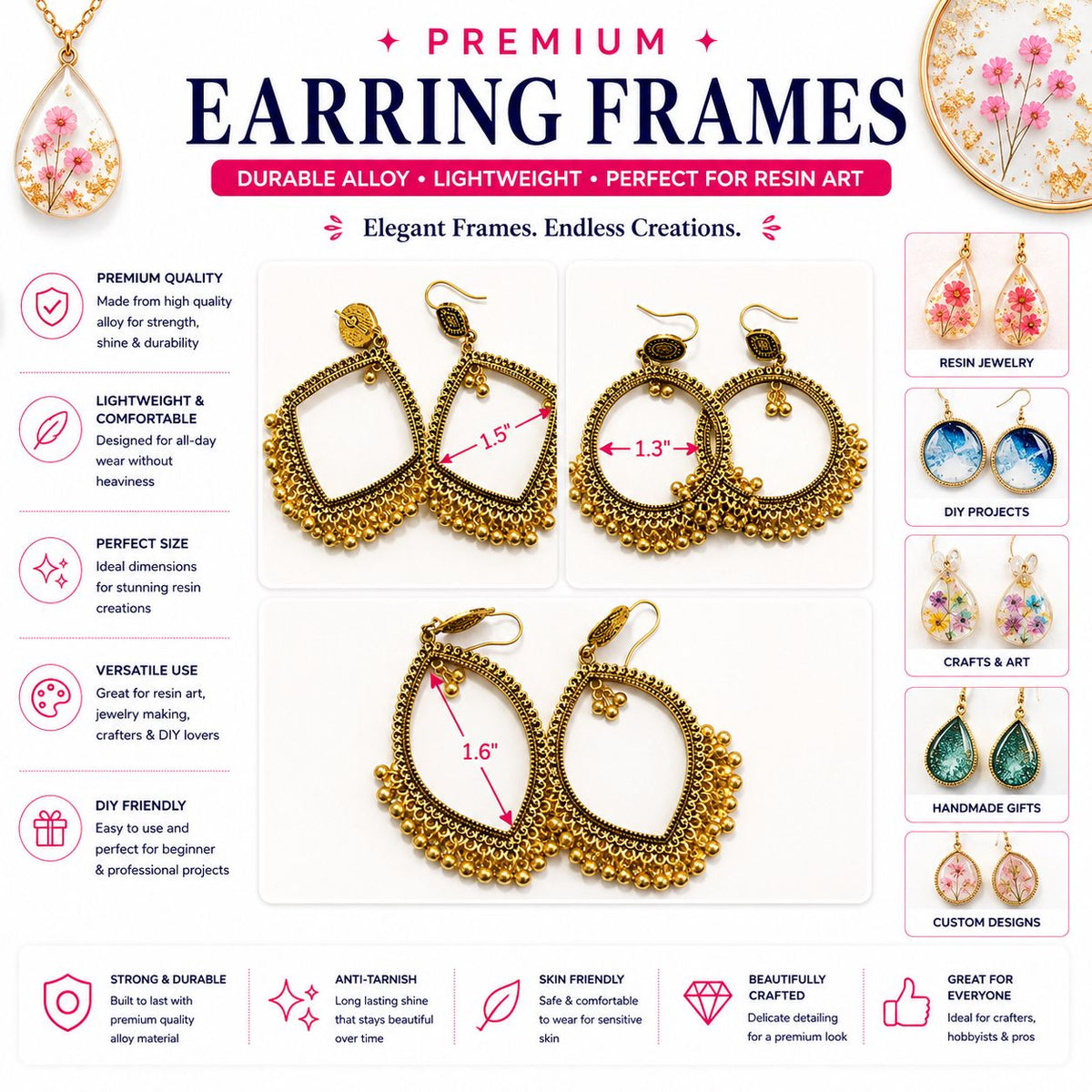 Premium Earring Frames – Resin Jewelry Findings