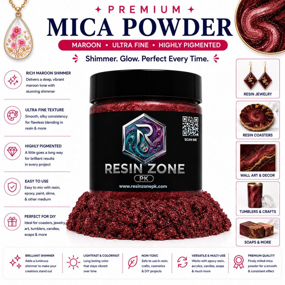 Premium Mica Powder – Maroon Shimmer