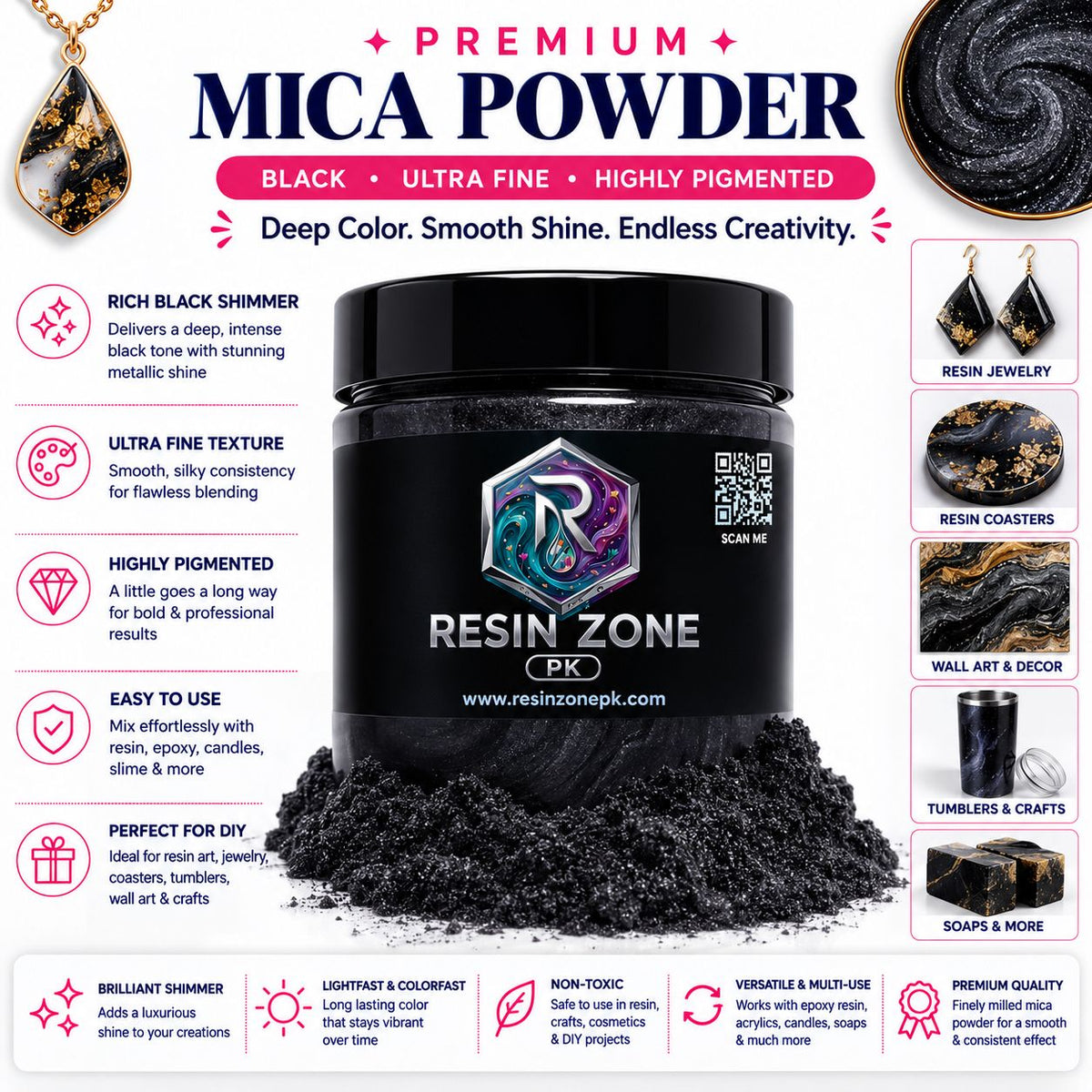 Premium Mica Powder – Black Shimmer