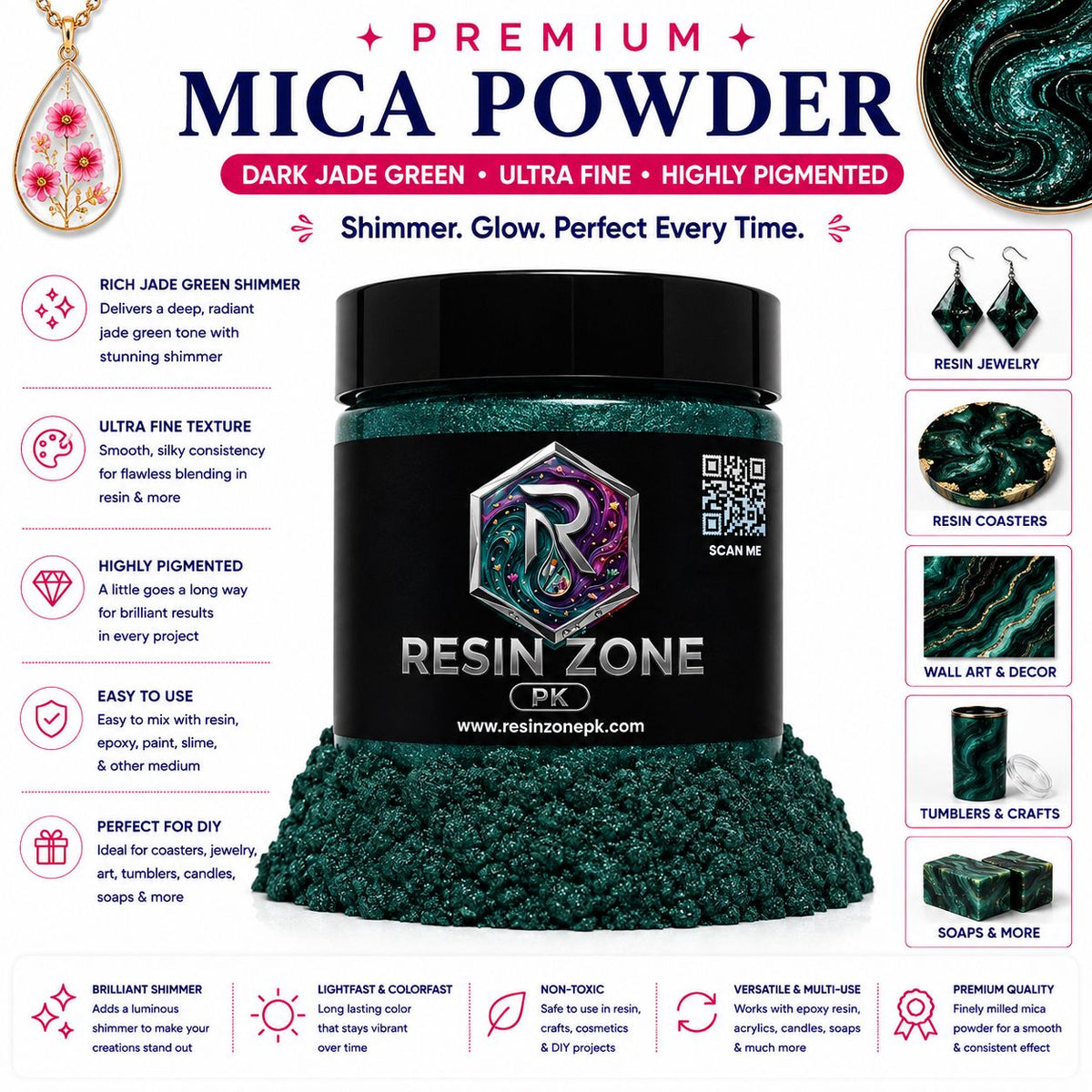 Premium Mica Powder – Dark Jade Green Shimmer