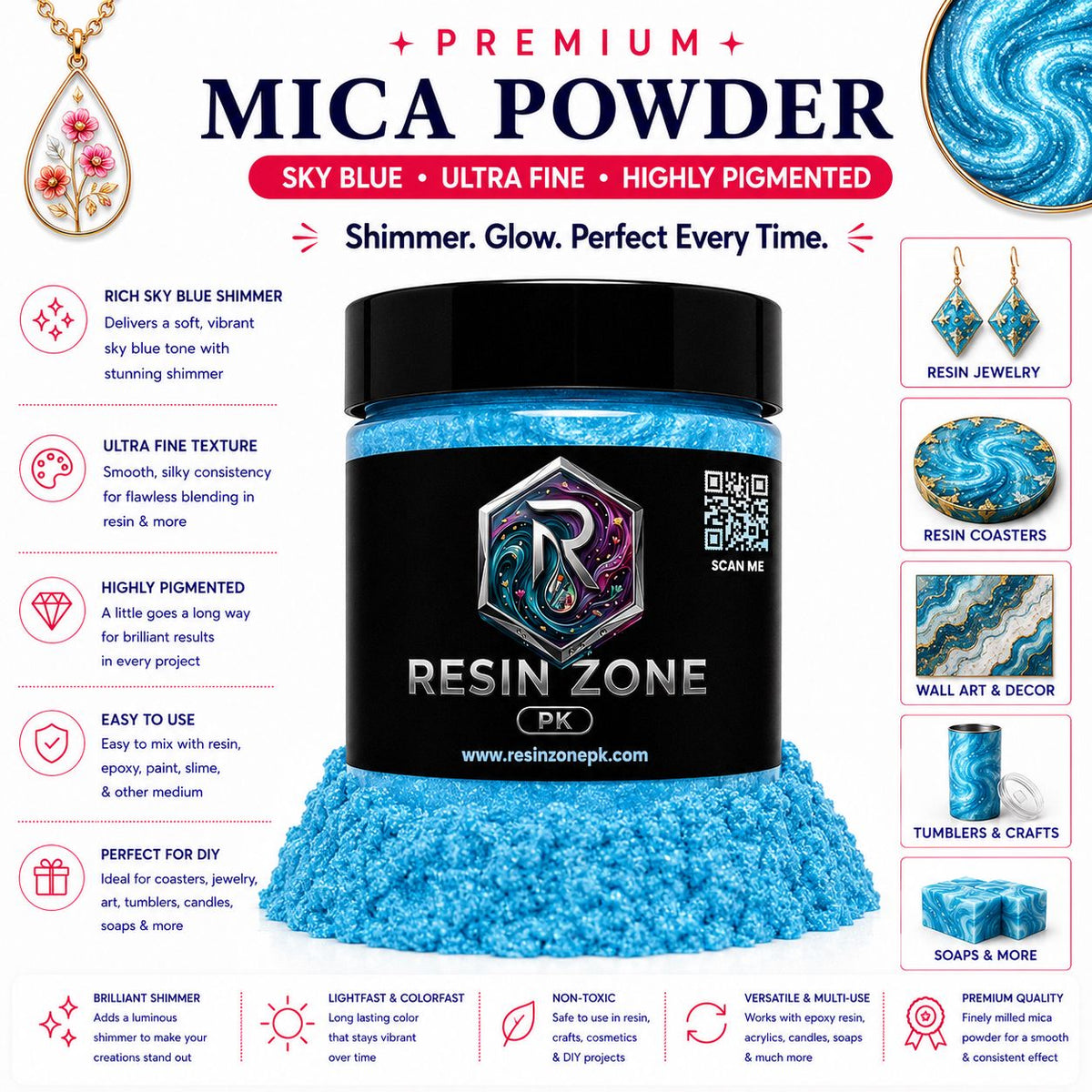 Premium Mica Powder – Sky Blue Shimmer