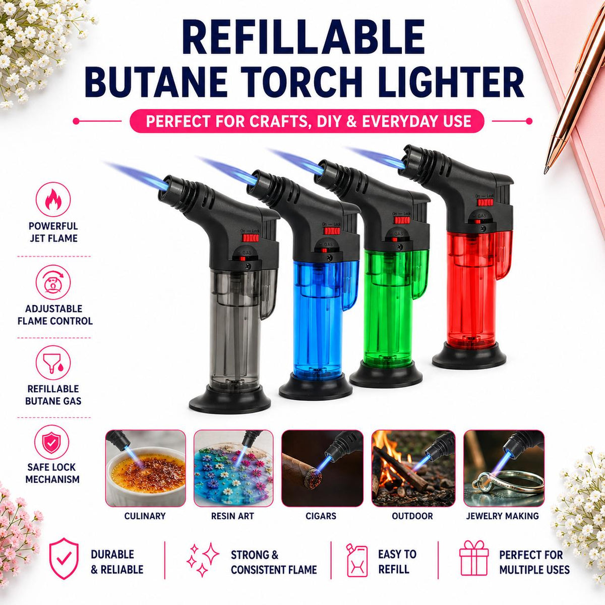 Refillable Butane Torch Lighter for Resin Art