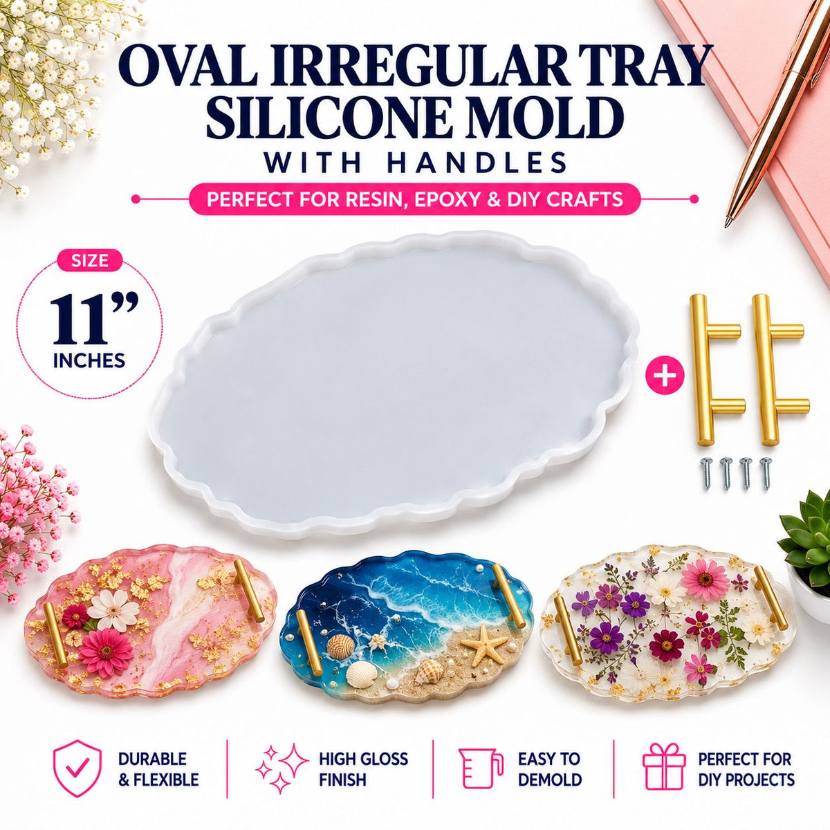Oval Irregular Tray Silicone Mold with Handles 11"