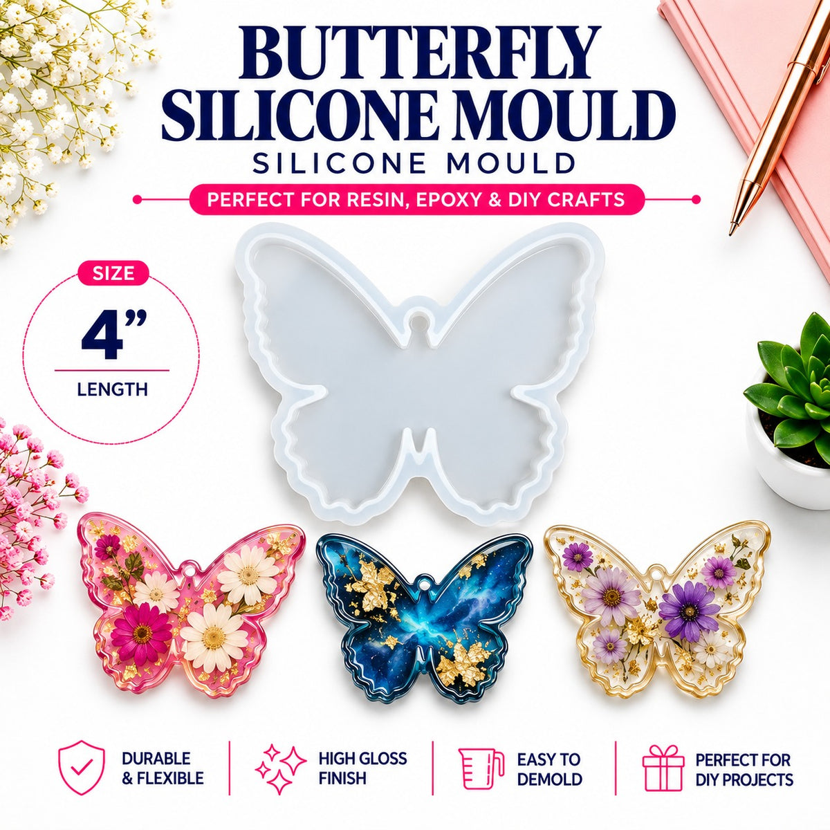 Butterfly Silicone Mould – Large Pendant 4"