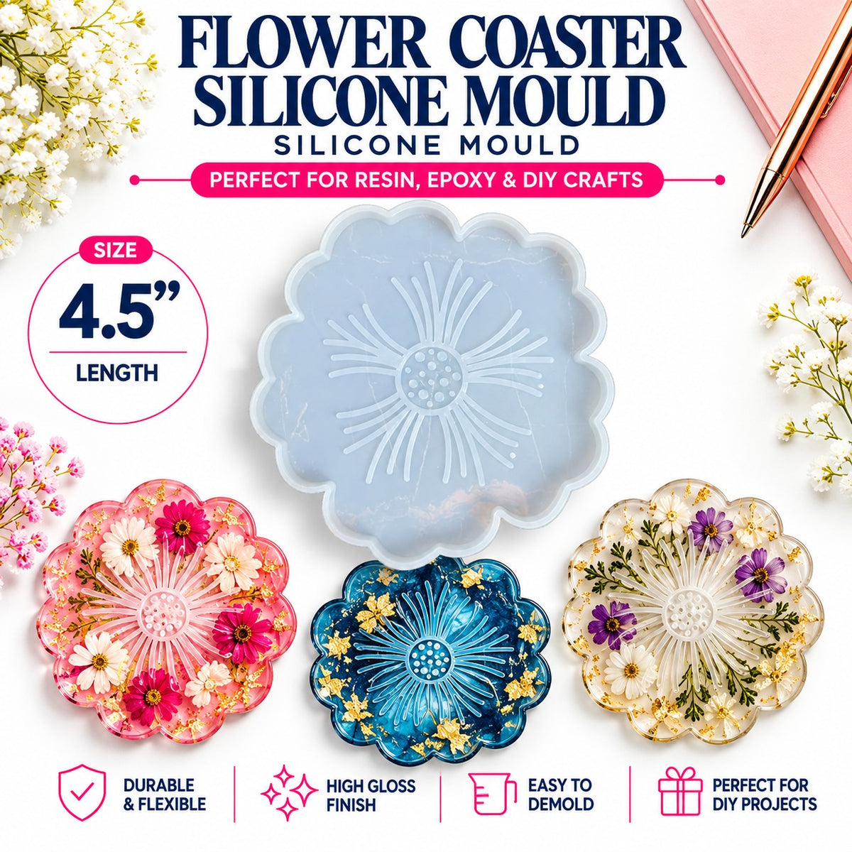 Flower Coaster Silicone Mould 4.5"