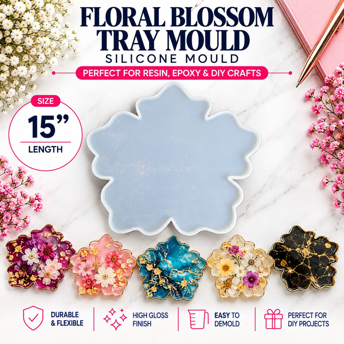 Floral Blossom Tray Silicone Mould 15"