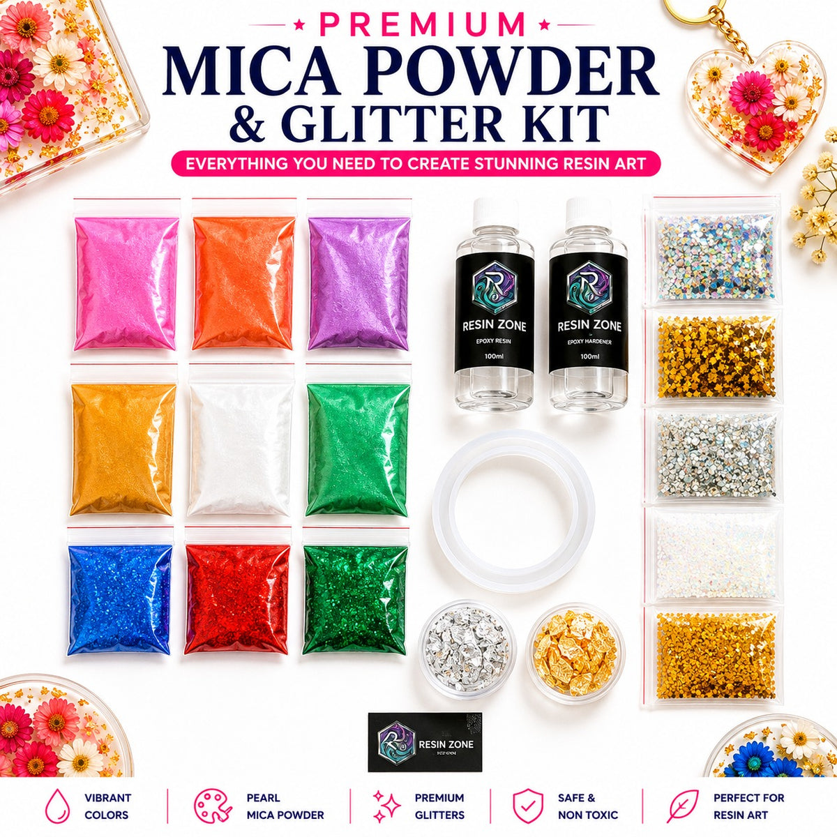 Bangle Resin Art Beginner Kit — Complete Starter Set for Keychains, Pendants & Small Crafts