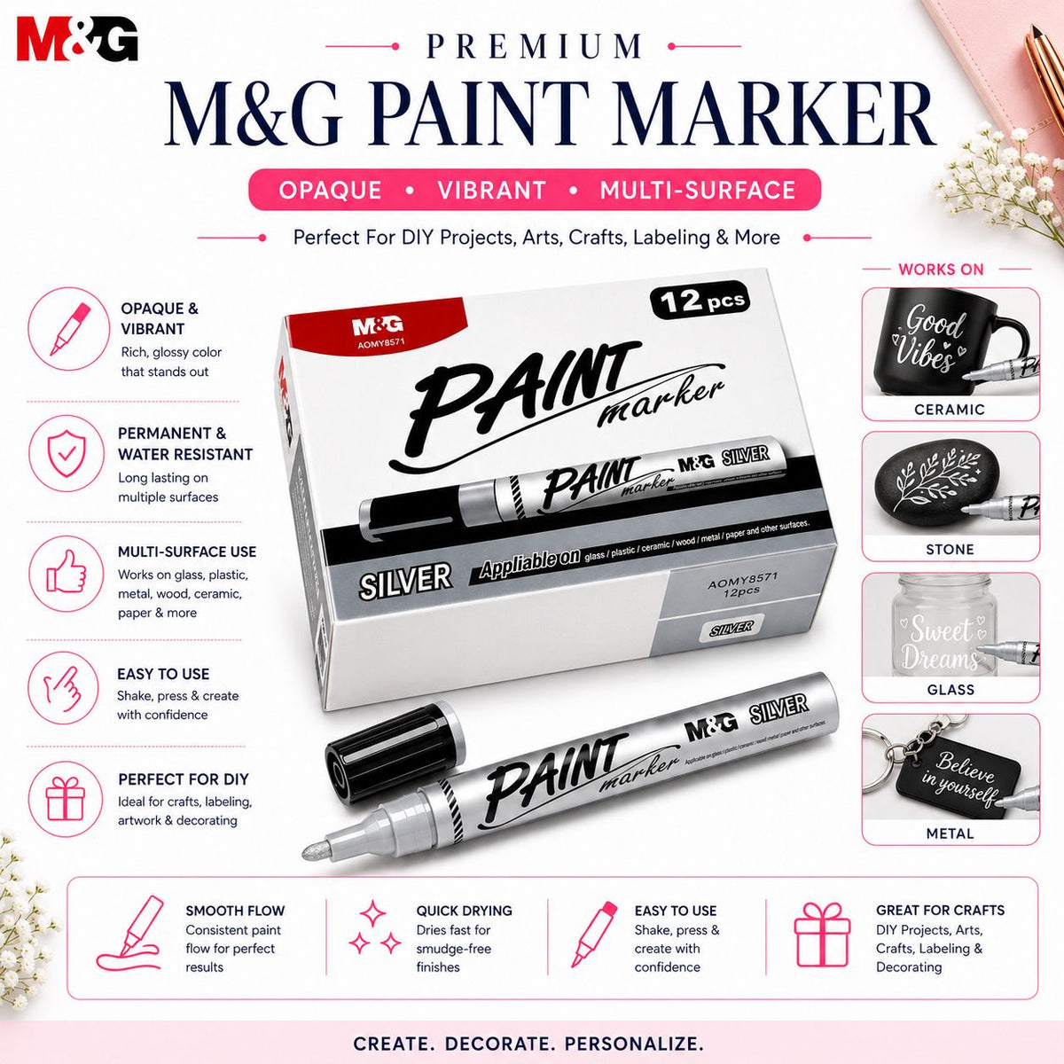 M&G Premium Paint Marker — Opaque, Multi-Surface Paint Pen