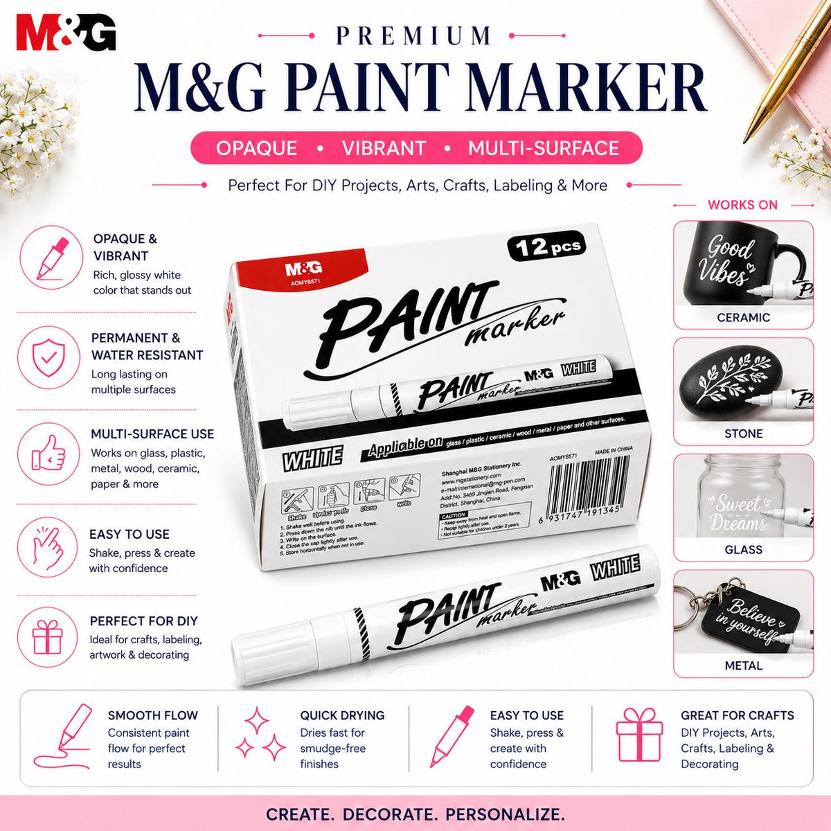 M&G Premium Paint Marker — Opaque, Multi-Surface Paint Pen