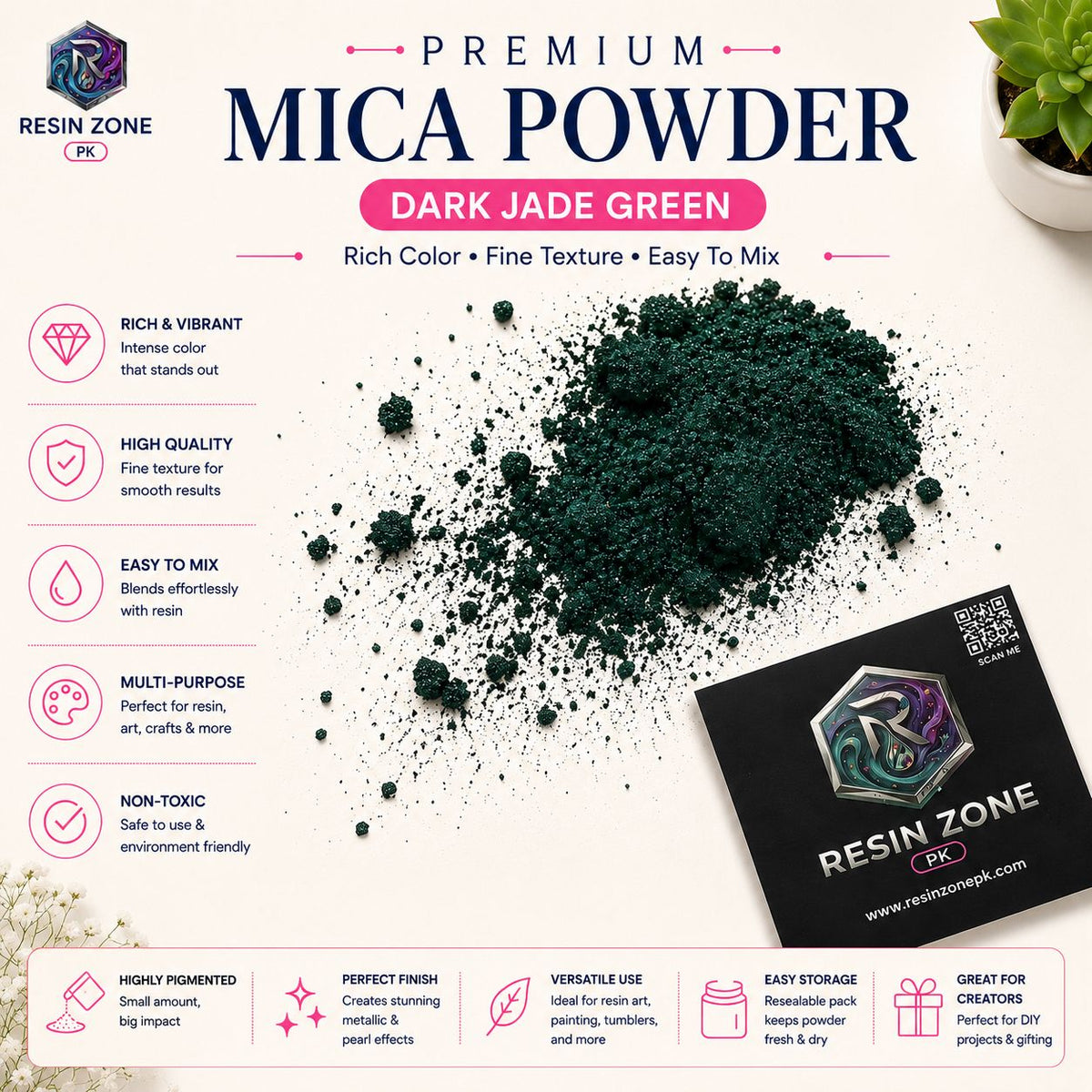 Premium Mica Powder – Dark Jade Green Shimmer