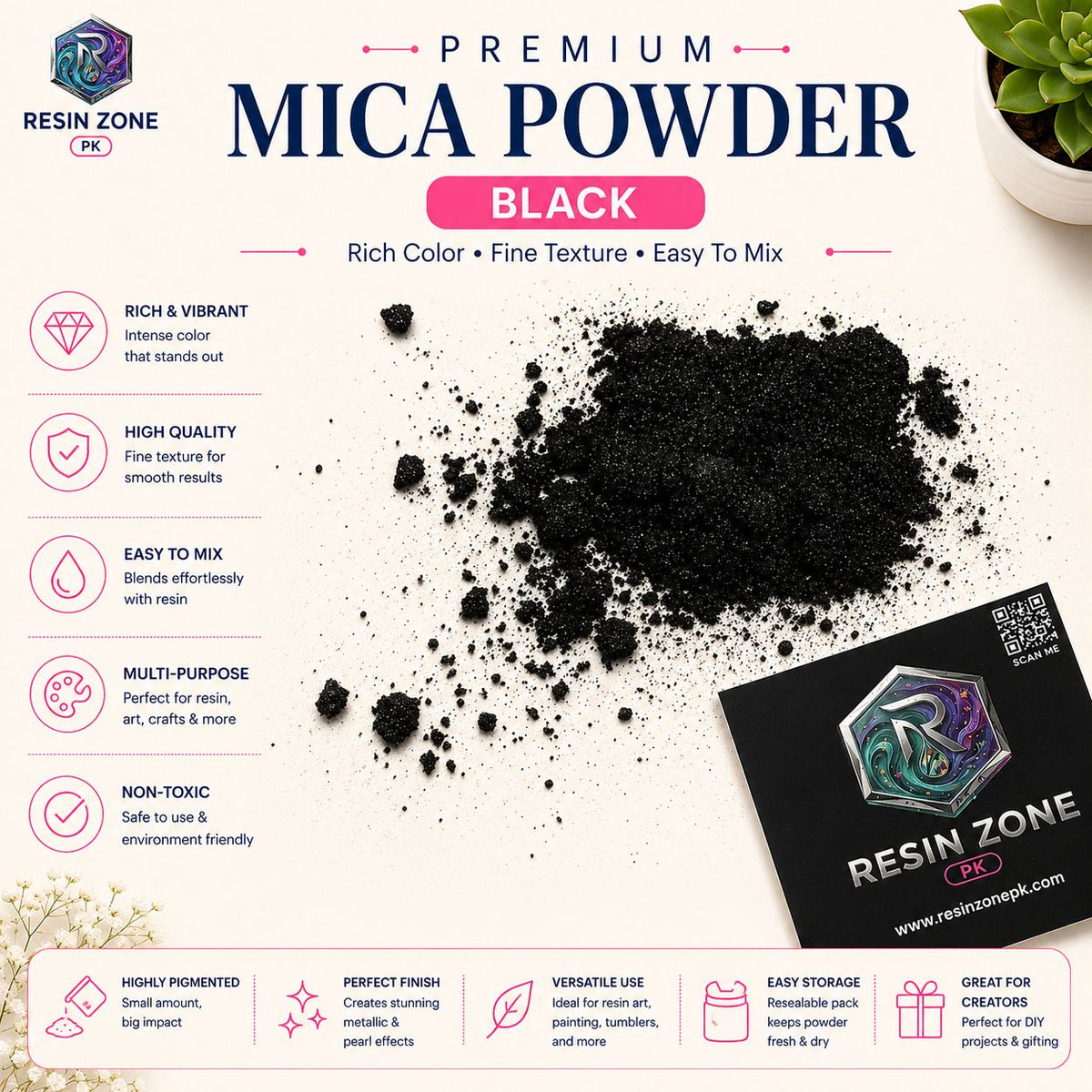 Premium Mica Powder – Black Shimmer