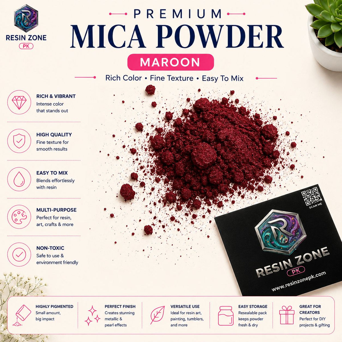Premium Mica Powder – Maroon Shimmer