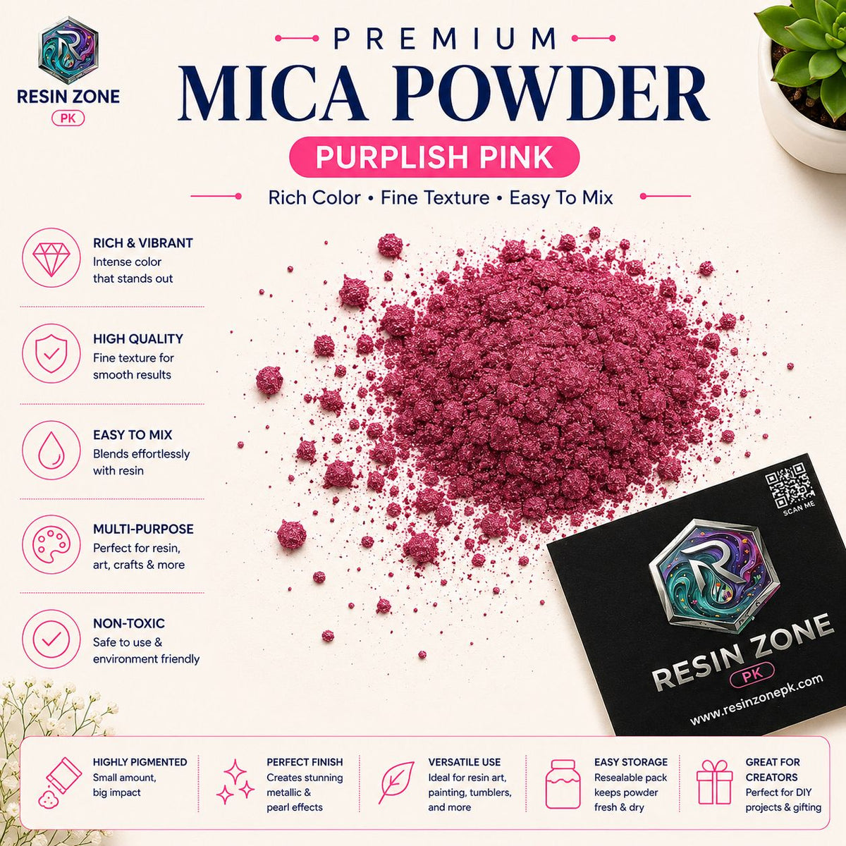 Premium Mica Powder – Purplish Pink Shimmer
