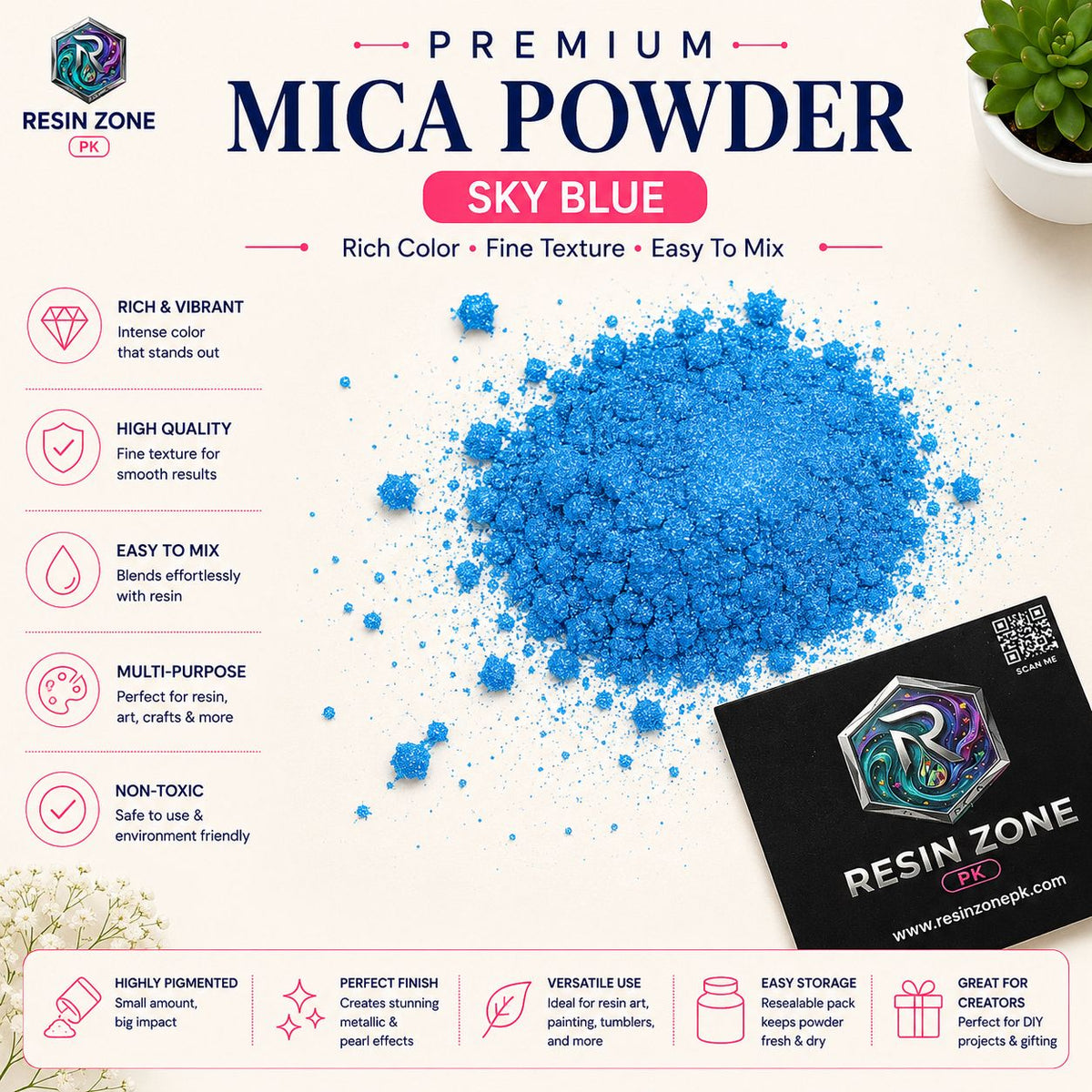 Premium Mica Powder – Sky Blue Shimmer