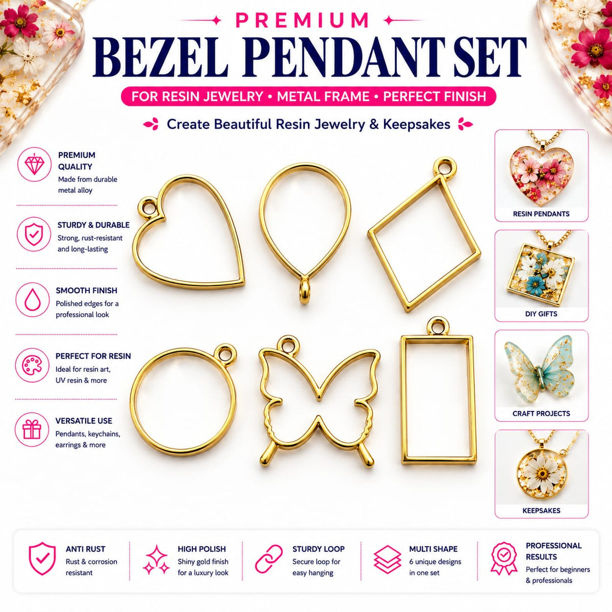 Premium Bezel Pendant – Open Back Resin Jewelry Frame
